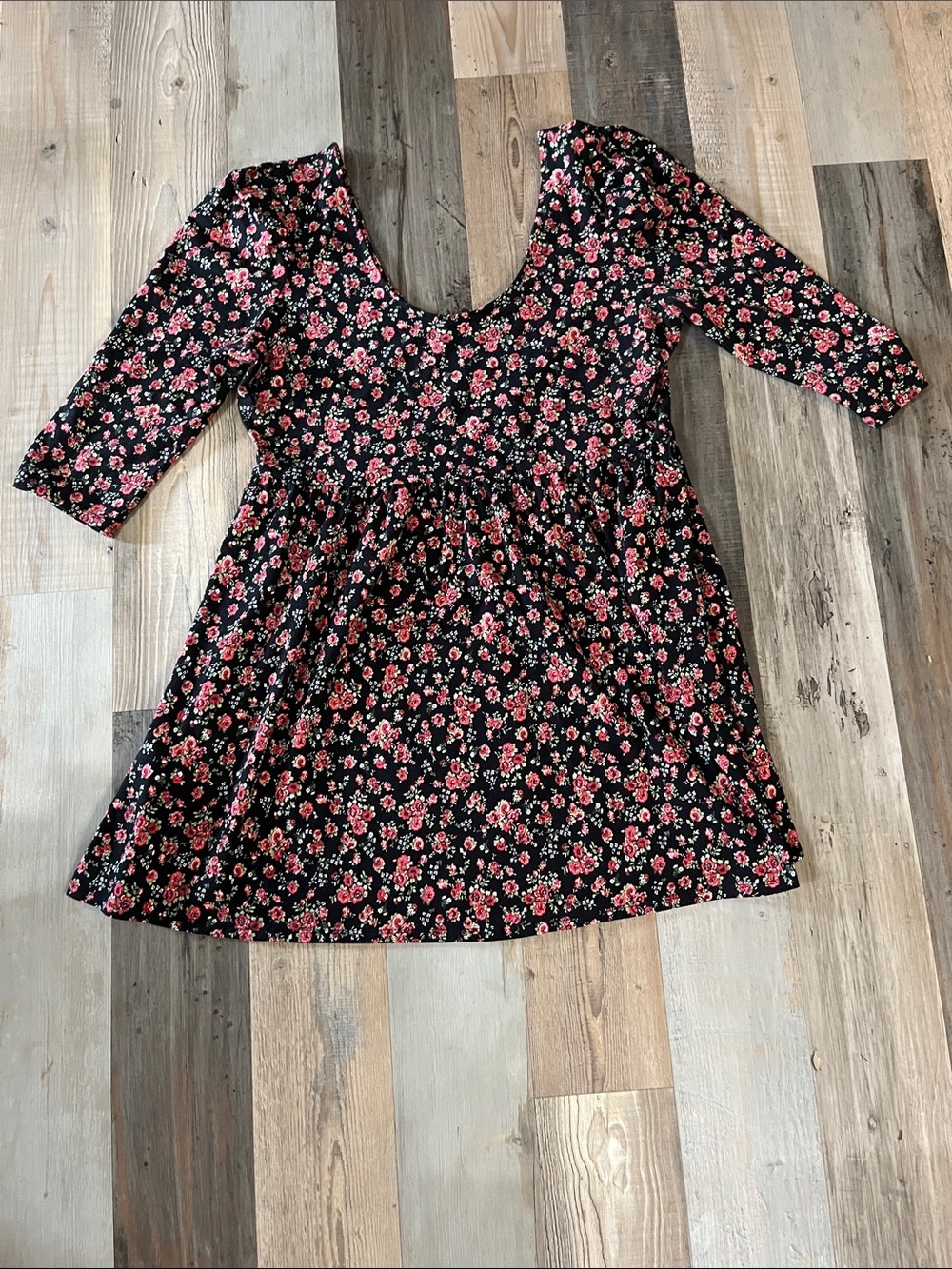 Forever 21 Black Pink Floral Swing Mini Dress Sz 3X Lightweight Boho Chic TC0794